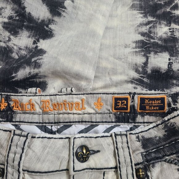 NEW Rock Revival Kesler Biker Distressed Denim Jeans Size 32x34 Gray - Picture 4 of 5